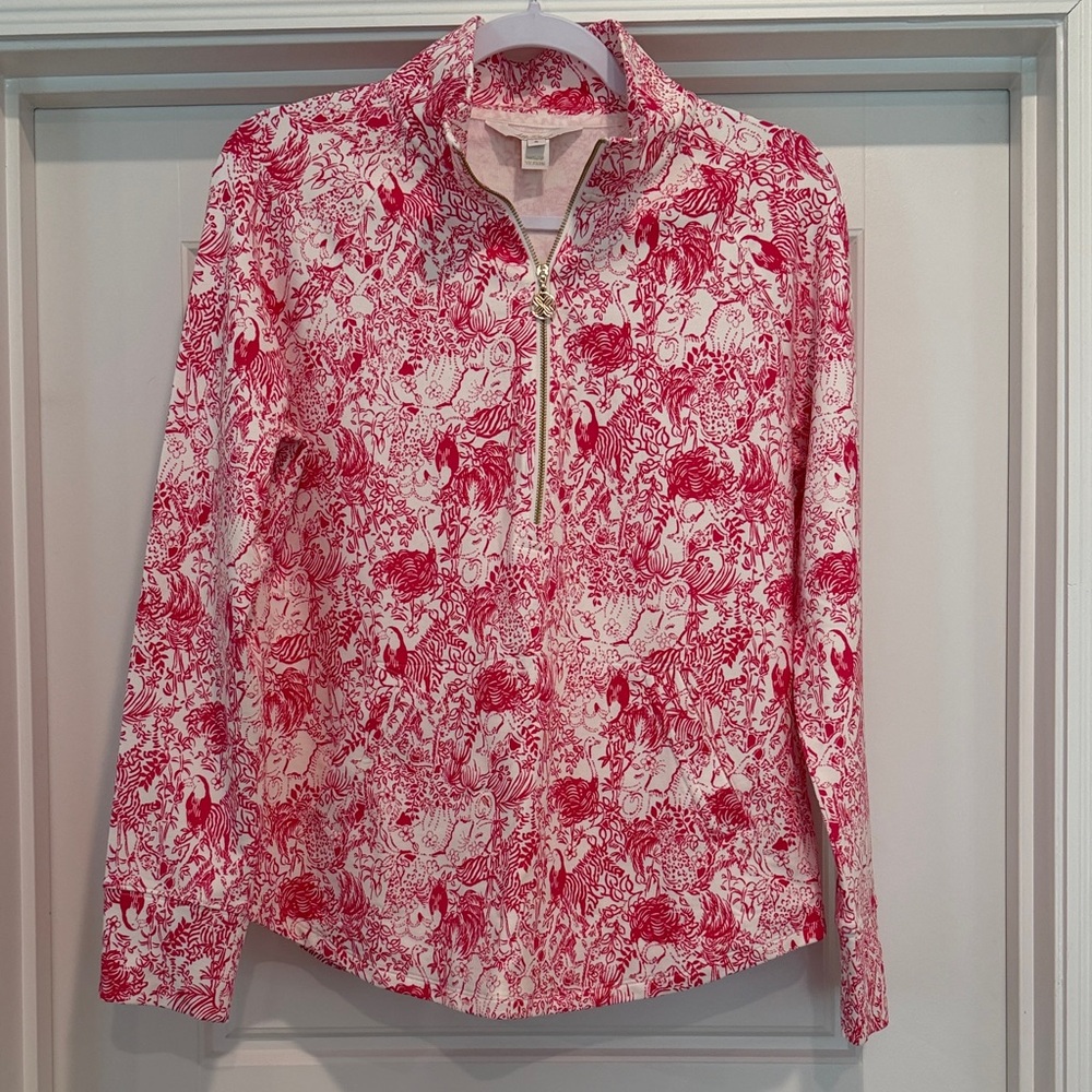 Lilly Pulitzer Red and White Floral Quarter-Zip Sweatshirt